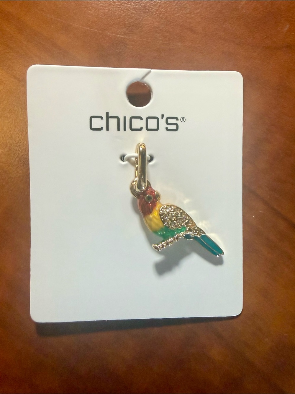 Chico's Gold-Tone Parrot Charm with Red, Yellow, Green, Teal Enamel